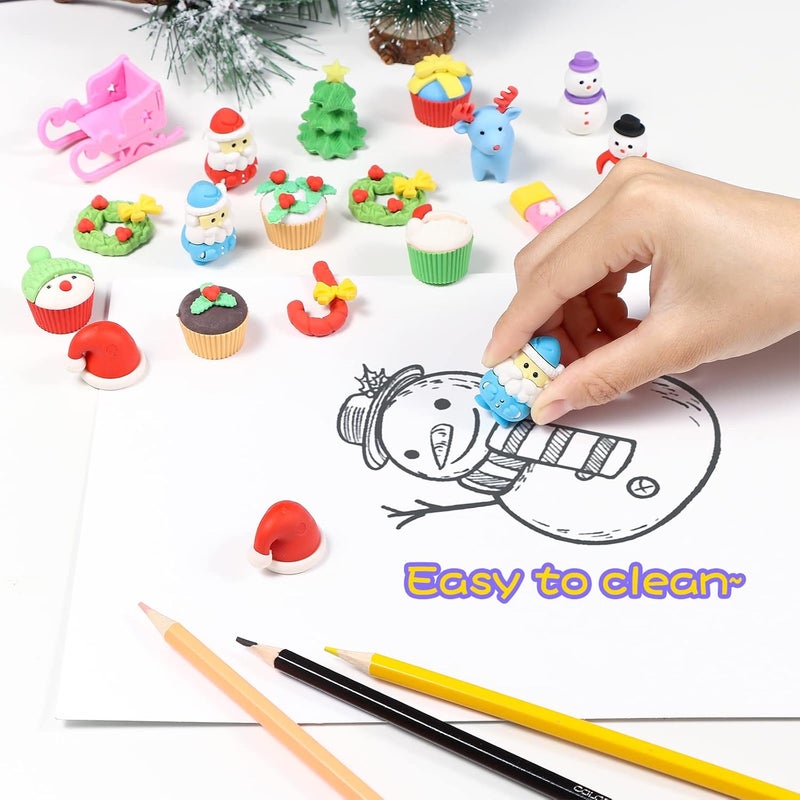 Kleeblatt 3D Assemblable Christmas Erasers 45 PCS - Santa Claus, Reindeer, Snowman, Christmas Tree Creative Gifts for Children - Image 2